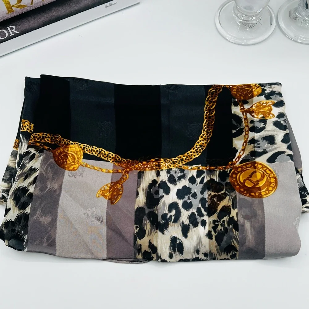 Dior Vintage Black and Gold Animal Print Scarf